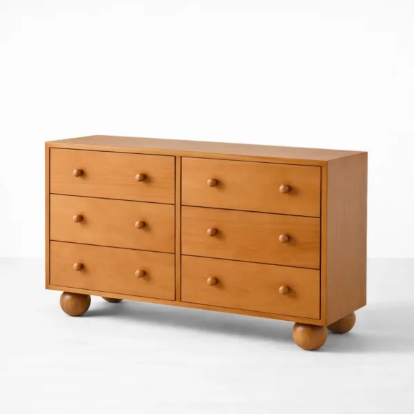 ball leg teak wood 6 drawer dresser
