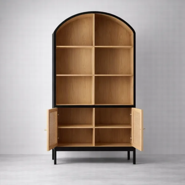 Arched Cane Ash Wood Showcase Cabinet