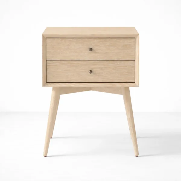 INTERIORZE ash wood bedside table with 2 drawers for bedroom