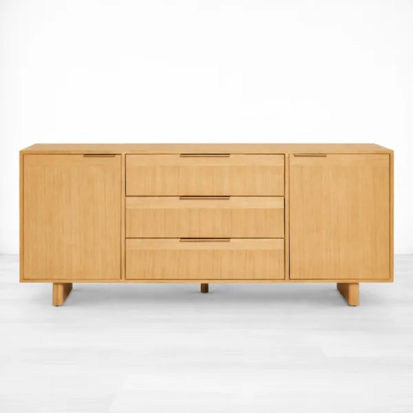 Linear Brass Teak Wood Sideboard by INTERIORZE