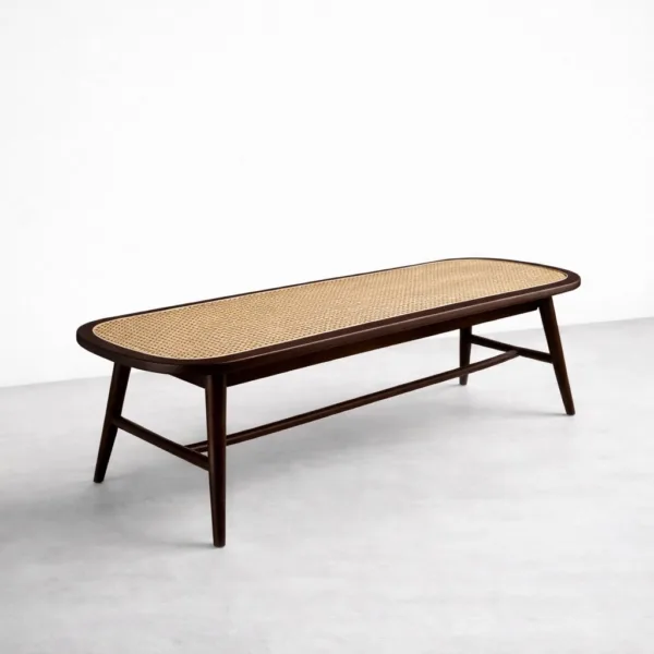 INTERIORZE Sora Oval Cane Teak Wood Bench