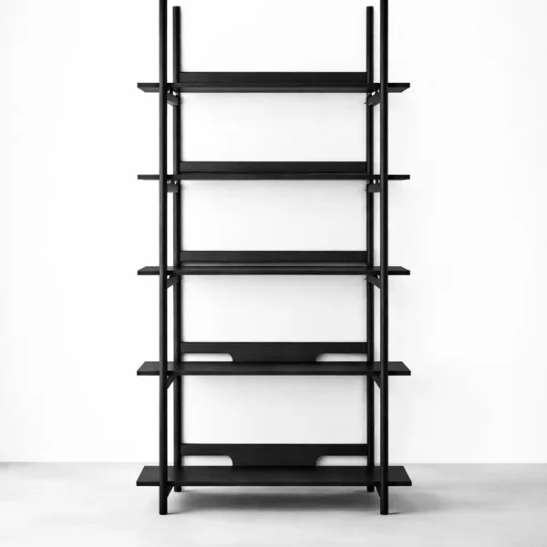 Black Open Teak Wood Showcase Cabinet