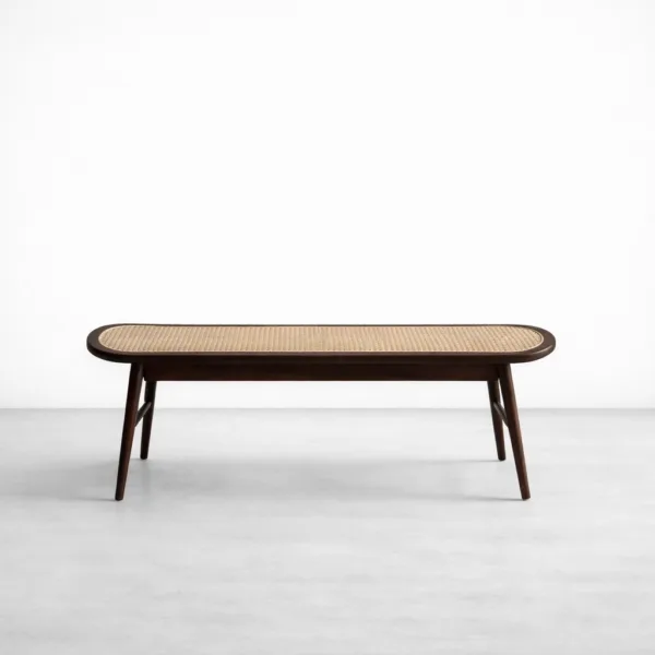 INTERIORZE Sora Oval Cane Teak Wood Bench