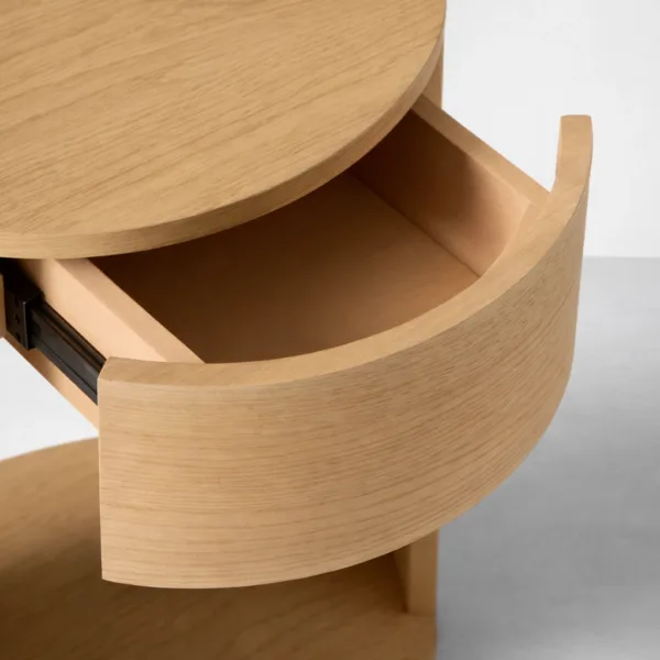 INTERIORZE curved ashwood bedside table with drawer and open shelf