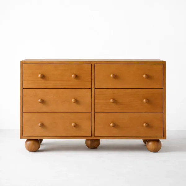 INTERIORZE Orba Ball Leg Teak Wood Chest of Drawers
