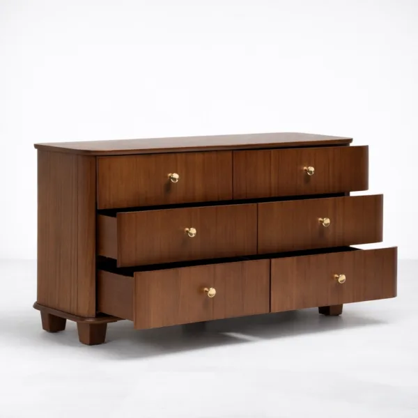 Curved Teak Wood 6 Drawer Dresser