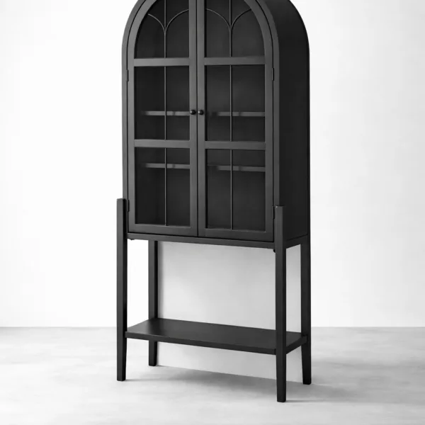 Arched Teak Wood Showcase Cabinet with Open Base