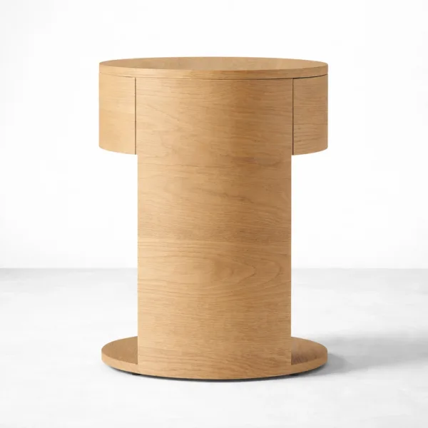 INTERIORZE curved ashwood bedside table with drawer and open shelf