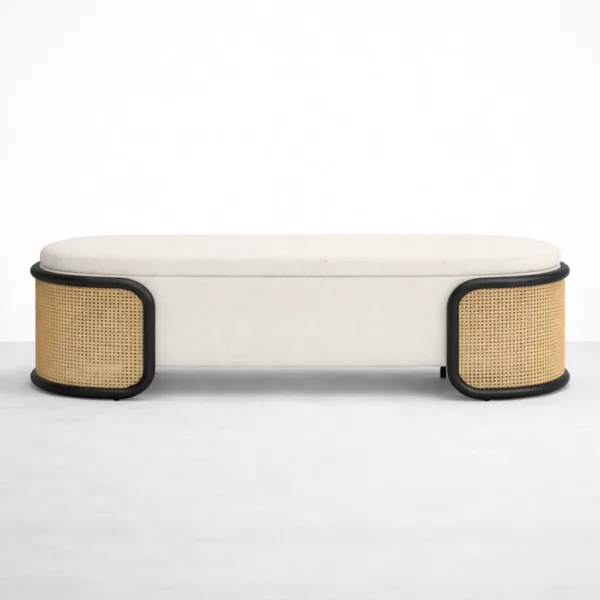 INTERIORZE Nera Black Cane Upholstered Bench