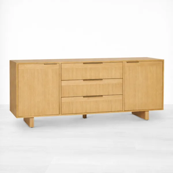 Linear Brass Teak Wood Sideboard by INTERIORZE