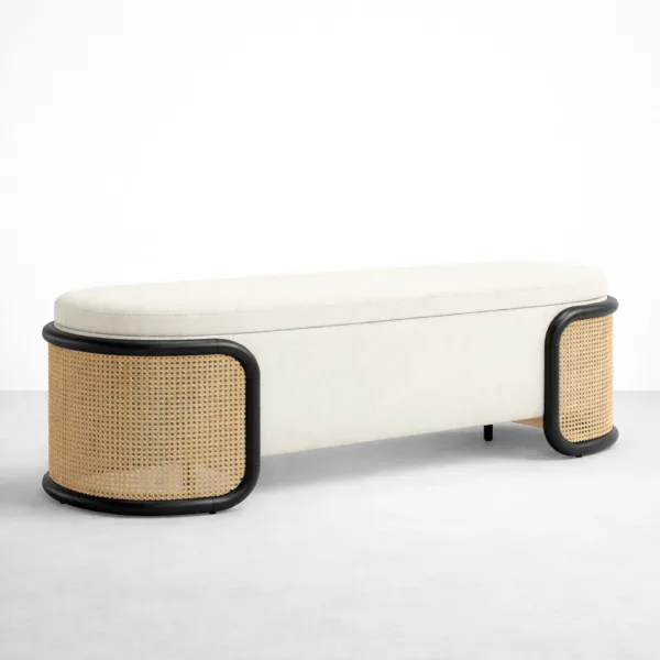INTERIORZE Nera Black Cane Upholstered Bench