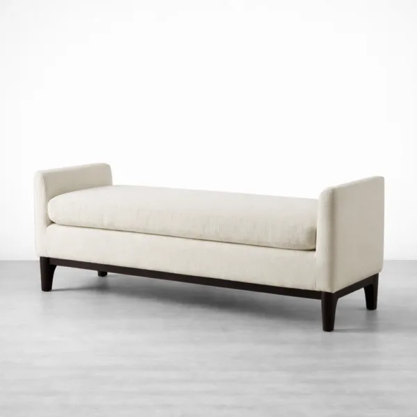 INTERIORZE Elora Cream Upholstered Teak Wood Bench