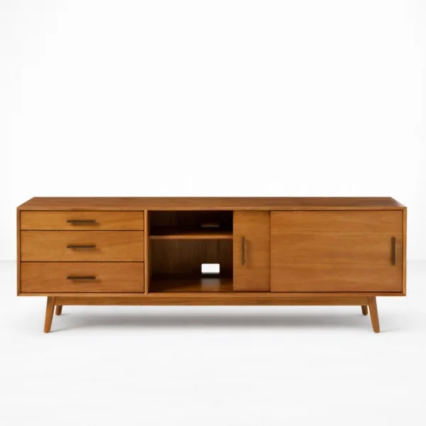 Trio Slide teak wood media console by INTERIORZE