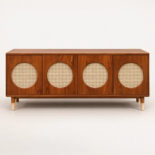 Halo Cane teak wood media console by INTERIORZE