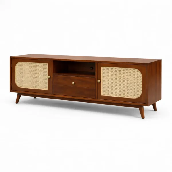 Arco Cane teak wood media console by INTERIORZE