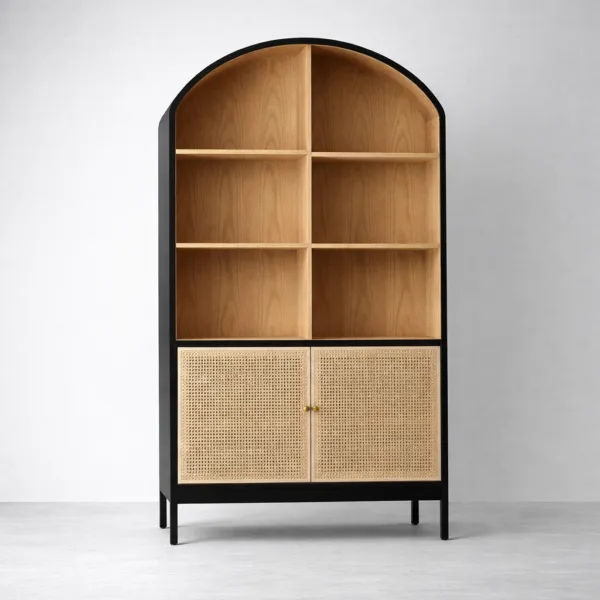 Arched Cane Ash Wood Showcase Cabinet