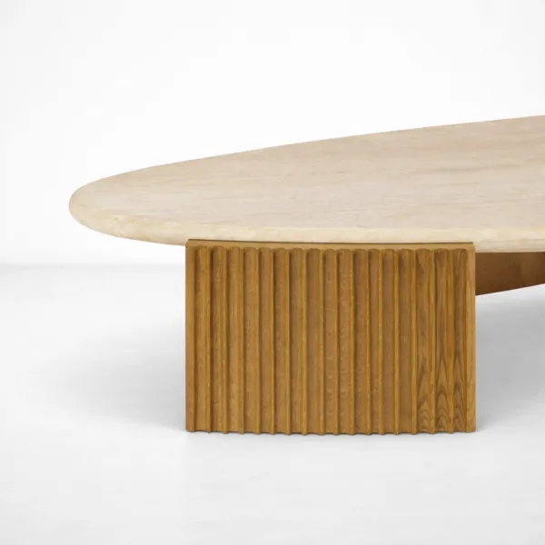 INTERIORZE teakwood marble top oval centre table for modern living room