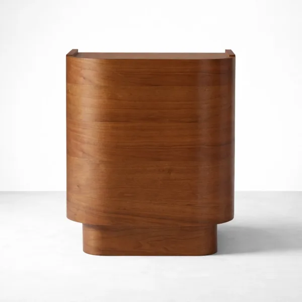 INTERIORZE curved teakwood accent bedside with shelf storage