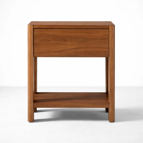 INTERIORZE solid teakwood bedside table with drawer and open shelf