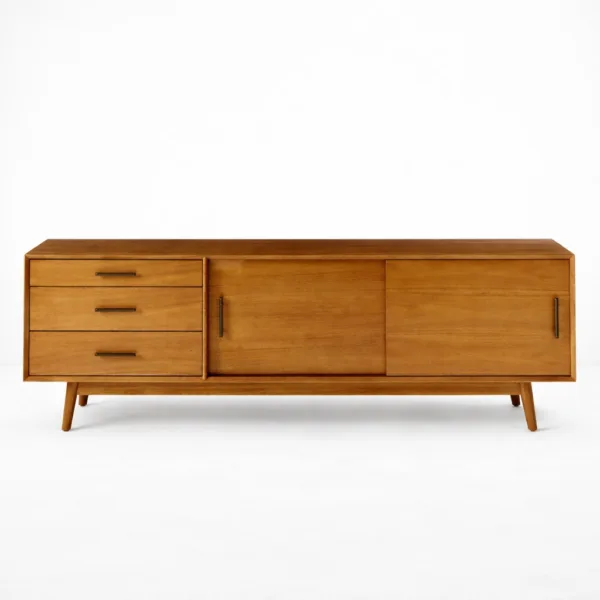Trio Slide teak wood media console by INTERIORZE