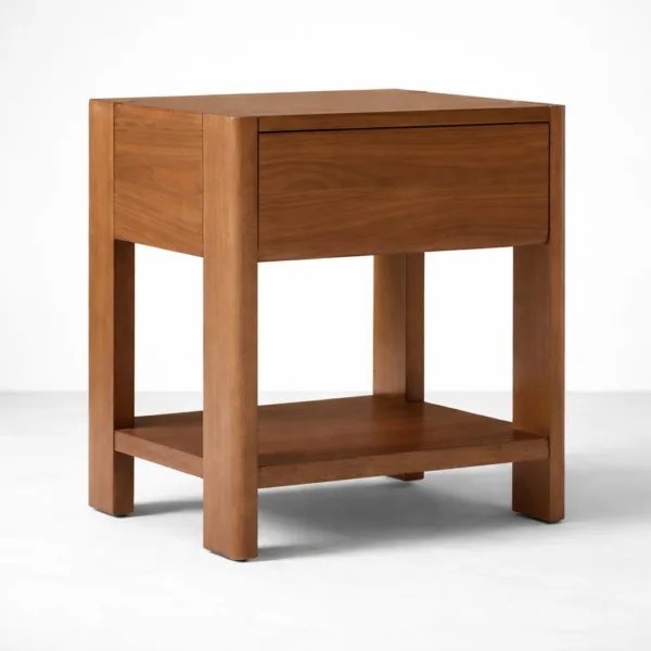 INTERIORZE solid teakwood bedside table with drawer and open shelf
