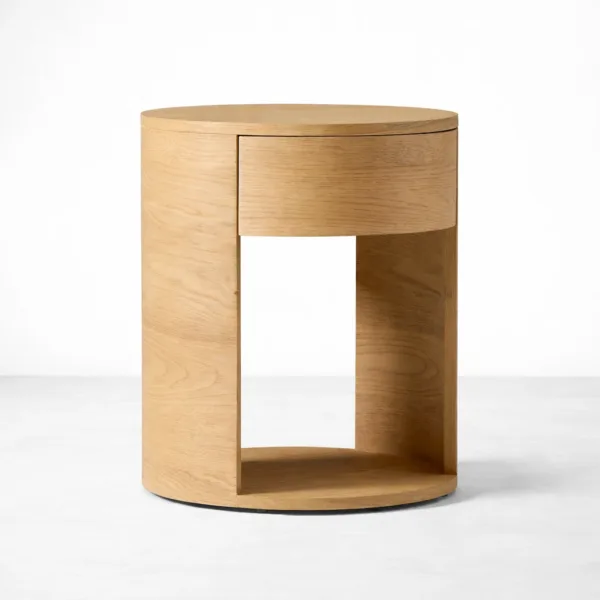 INTERIORZE curved ashwood bedside table with drawer and open shelf