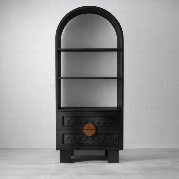 Black Arched Wood Showcase Cabinet