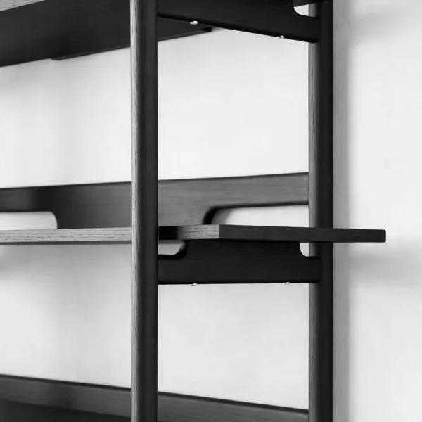 Black Open Teak Wood Showcase Cabinet