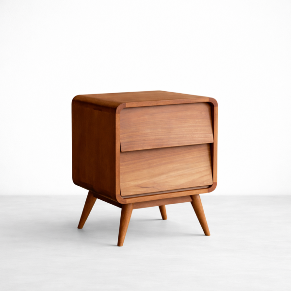 Teakwood bedside table with 2 drawers and curved frame by INTERIORZE