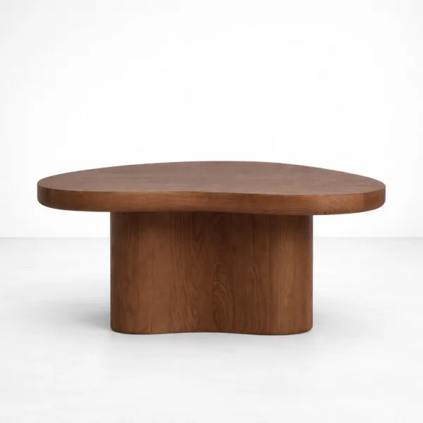 INTERIORZE Solvra organic teakwood centre table with sculptural pedestal base