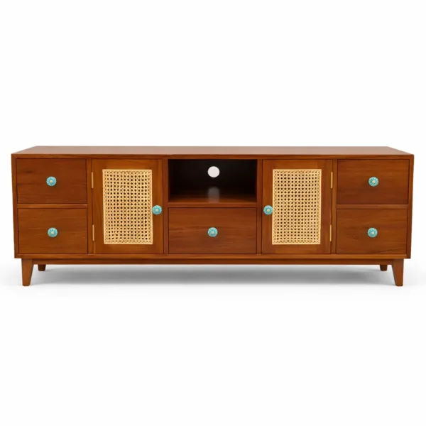Cane Accent teak wood media console by INTERIORZE