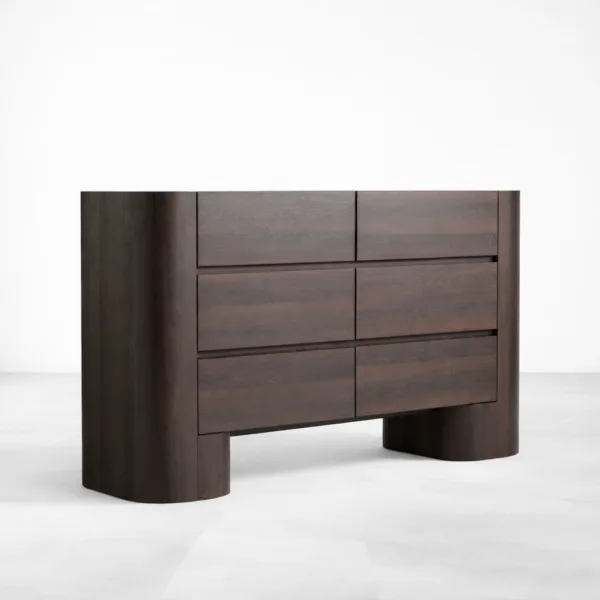 Curved Side Teak Wood 6 Drawer Dresser