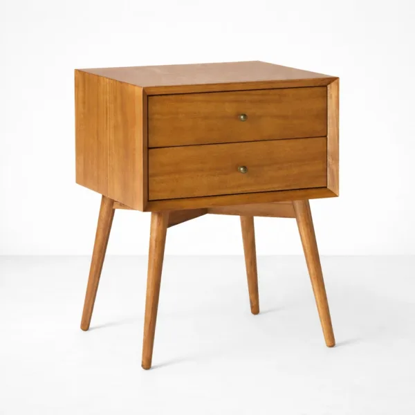 INTERIORZE teakwood bedside table with 2 drawers in mid-century design