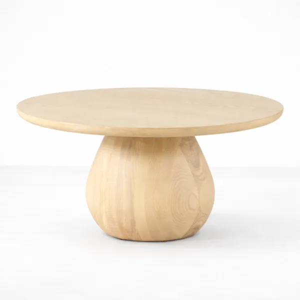 ash wood coffee table INTERIORZE ash wood coffee table with round top and sculptural pedestal base in natural finish