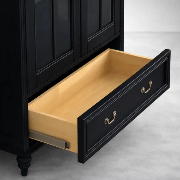 Black Arched Glass Door Wood Showcase Cabinet