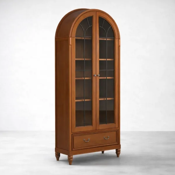 Arched Teak Wood Showcase Cabinet with Drawer