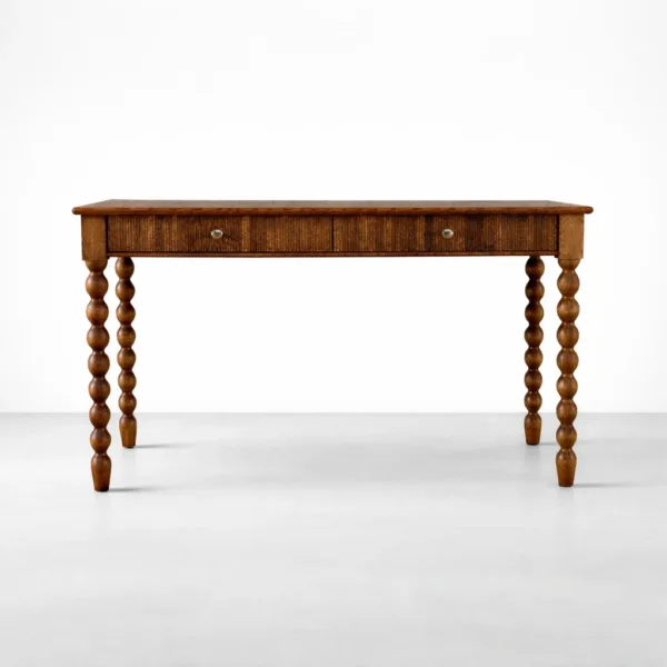 Wooden study table with 3 drawers and turned bobbin legs