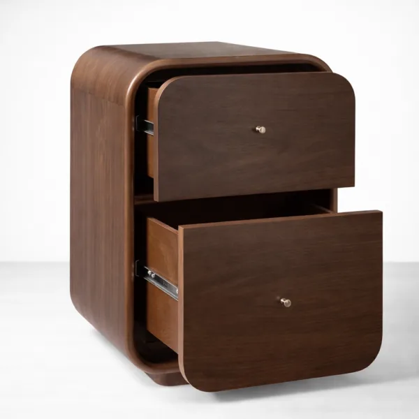 INTERIORZE rounded teakwood bedside table with 2 drawers
