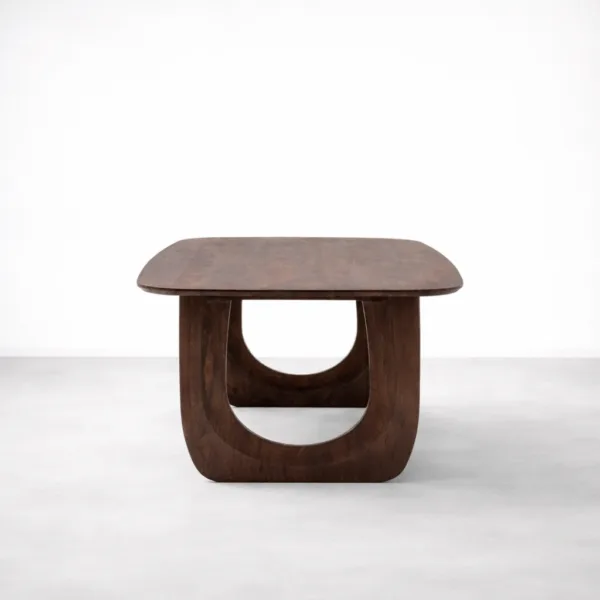 End view of INTERIORZE Arco Loop solid wood dining table