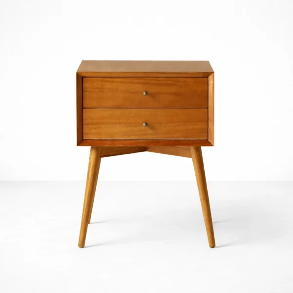 INTERIORZE teakwood bedside table with 2 drawers in mid-century design