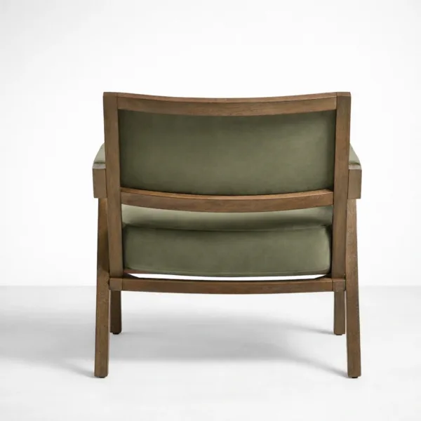 INTERIORZE Avera teakwood upholstered arm chair in olive green fabric with solid wooden frame