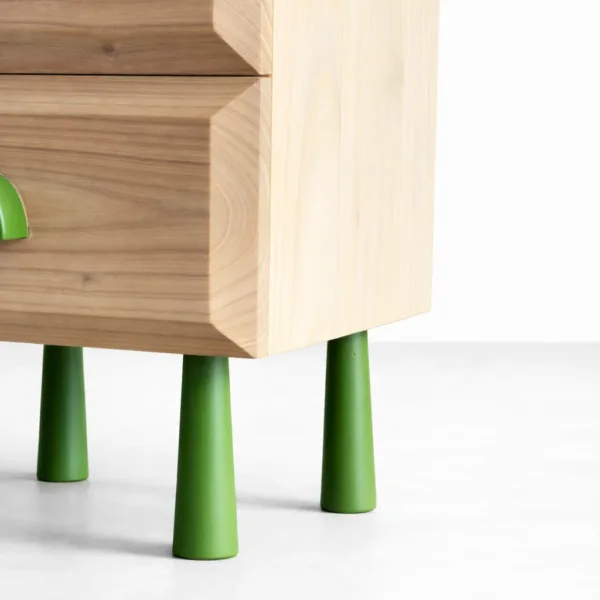 Ashwood bedside table with 2 drawers and green legs by INTERIORZE