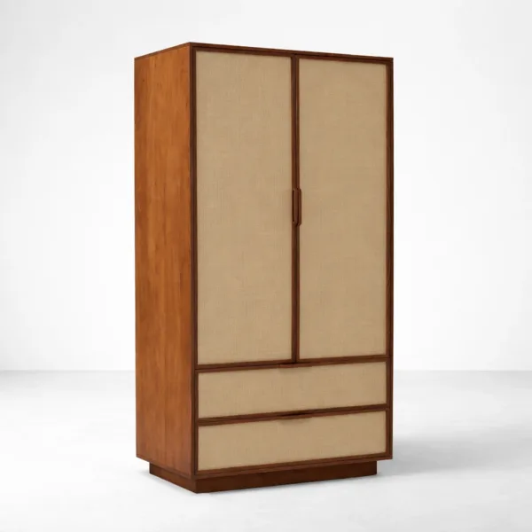 INTERIORZE Aster Cane Teak Wood Wardrobe