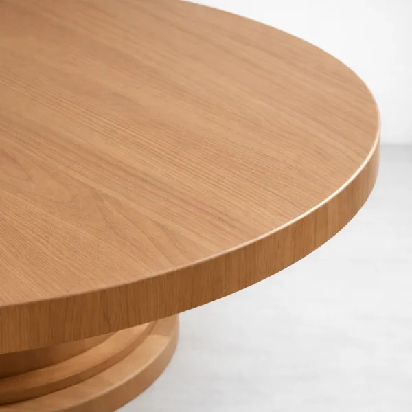 INTERIORZE Elvara round teakwood centre table with pedestal base