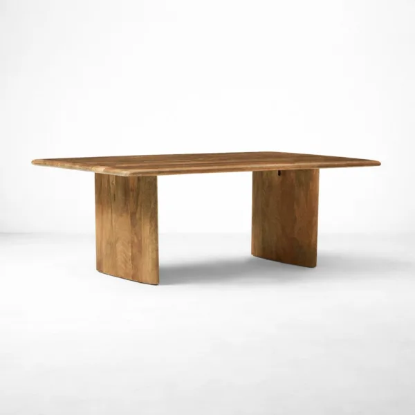INTERIORZE teakwood dining table with rectangular top and panel legs in natural finish teakwood coffee table