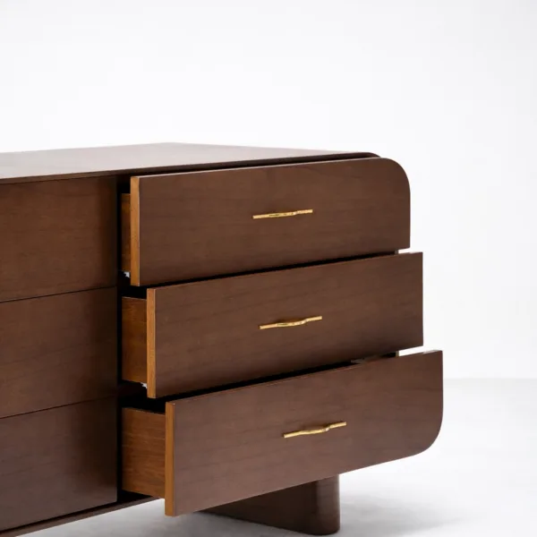 Rounded Corner Teak Wood 6 Drawer Dresser
