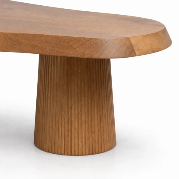INTERIORZE Arawa sculpted teakwood centre table with organic top and fluted pedestal base