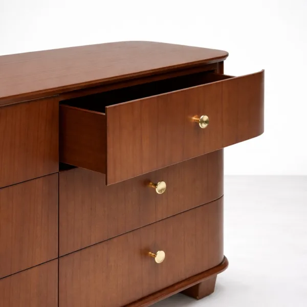 Curved Teak Wood 6 Drawer Dresser