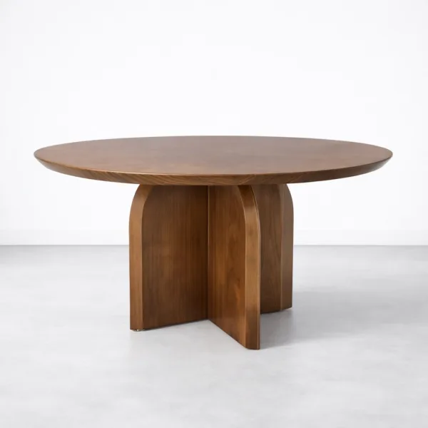 Angled view of INTERIORZE Elara round solid wood dining table