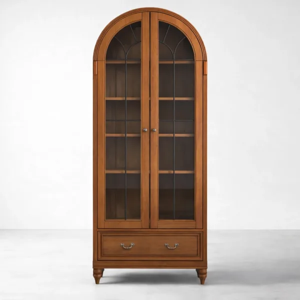 Arched Teak Wood Showcase Cabinet with Drawer